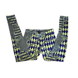 BLUE & YELLOW QUIRKY ALL-OVER PATTERN PRINT LEGGINGS · SIZE L